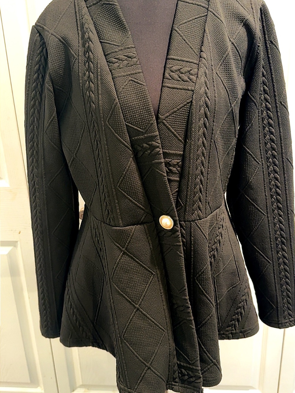 Black Textured Knit Women's Blazer Jacket